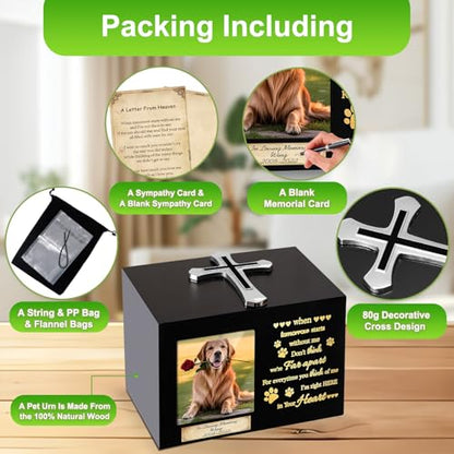 Handmade Pet Urns for Dog or Cat,Wooden Waterproof Memorial Pet Keepsakes Urns,Pet Ashes Box with Photo Frame,Decorative Cross, Honoring Your Beloved Pets,Pet Sympathy Remembrance Gift