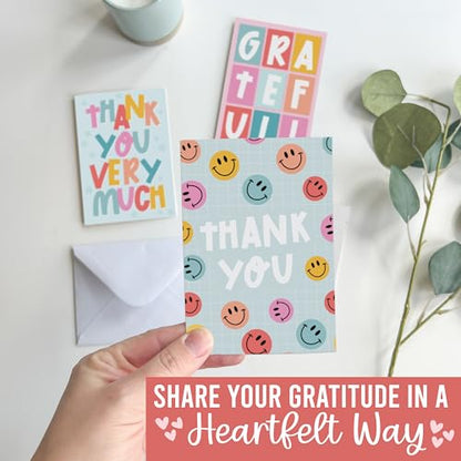 54 Bulk Thank You Cards with Envelopes Blank Cute Thank You Cards | Retro Colorful 5 x 3.5 Appreciation Card Birthdays, Baby Shower, Teacher, Small Business, Party Guests, Coworkers & Holidays - style: Retro Colorful 54 pcs