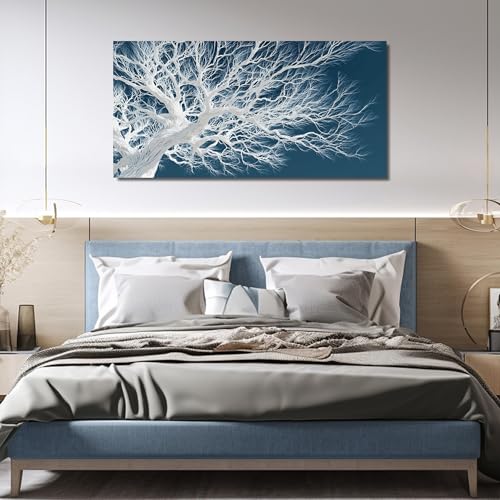 JuhaiArt Tree Wall Art Blue Art Picture for Living Room - color: Blue, size: 59"L x 29"W