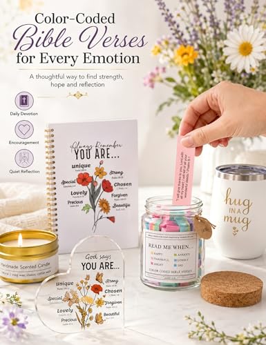 Defresit 10Pcs Christian Gifts for Women, Religious Gifts for Women | Gift Baskets with Tumbler, Bible Verse Jar and Blanket, for Mom, Grandma, Friends, Birthday, Well Soon, Christmas - color: White