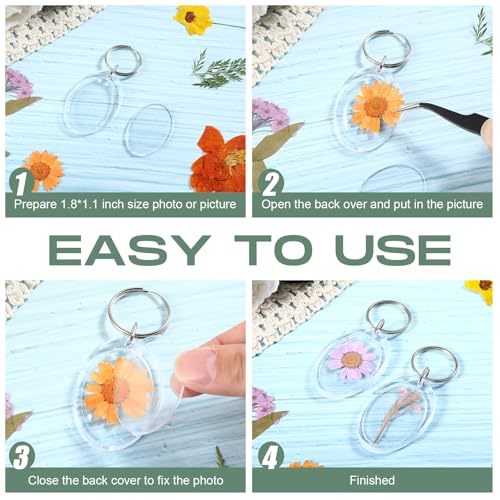 Junkin 150 Pack Acrylic Photo Keychains Clear Personalized Picture Frame Keychain Holder Blank Photo Insert Keyring DIY Favor - style: Oval