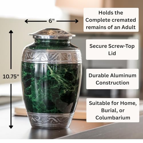 GR8 Keepsakes Green Marble-Finish Cremation Urn for Human Ashes Adult - color: Green