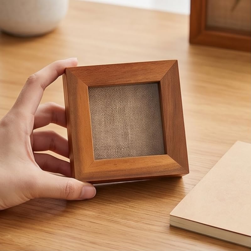 3x3 Tiny Shadow Box Frame, Acacia Wood, Acrylic Front, Brown | Solid acacia wood, clear acrylic front, linen pin board, 0.6-inch depth; for mini photos, pins, coins, flowers and keepsakes - size: 3x3