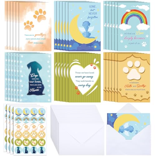 Geyoga 36 Set Pet Sympathy Card with Envelope Bulk, Colorful Painting Style - color: Colorful Painting Style