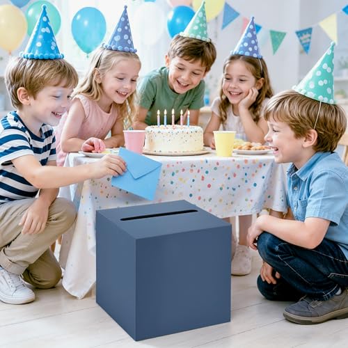 Hooqict Navy Blue Card Box with Slot 10" Wedding Favor Gift Card Box for Party, Reception, Graduation, Birthday, Wedding, Bridal or Baby Shower, Raffle Ticket Money Envelope Holder - color: Navy Blue