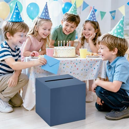 Hooqict Navy Blue Card Box with Slot 10" Wedding Favor Gift Card Box for Party, Reception, Graduation, Birthday, Wedding, Bridal or Baby Shower, Raffle Ticket Money Envelope Holder - color: Navy Blue