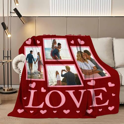D-Story Custom Blanket with Picture Couples Gifts Valentines Day Gifts for Her Him Personalized Photo Blanket Customizable I Love You Gifts for Girlfriend Boyfriend Wife Husband Love - color: Love