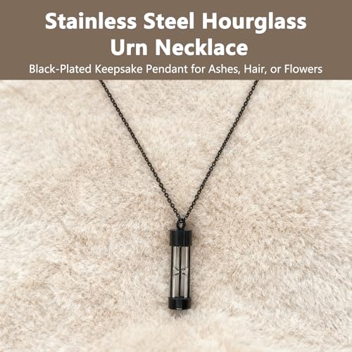 Hourglass Necklace and Urn Pendant Jewelry for Ashes Cremation Necklace for Men and Women Cat or Human Urns Vial Kit Black Memorial Necklaces for Ashes