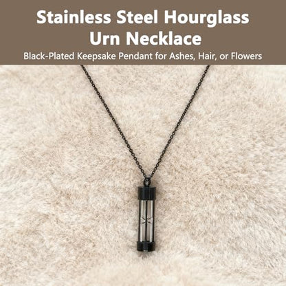 Hourglass Necklace and Urn Pendant Jewelry for Ashes Cremation Necklace for Men and Women Cat or Human Urns Vial Kit Black Memorial Necklaces for Ashes
