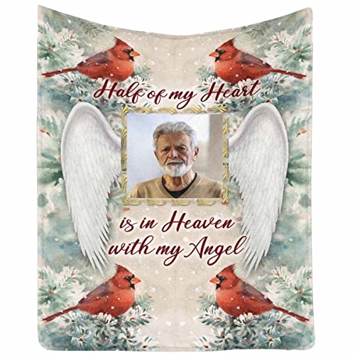 InterestPrint Personalized in Loving Memory Blanket, Half of My Heart is in Heaven with My Angel Hug Blanket Bed Throws - color: Multi 22, size: 30 x 40 Inches