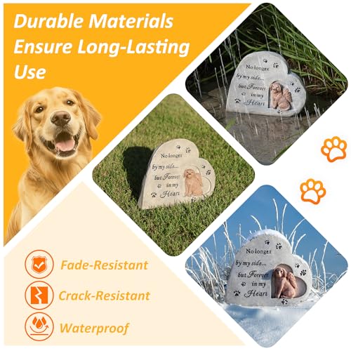 Dog Memorial Stone, Heart-Shaped Pet Grave Marker, 6.3"x5.3" | Pet Dog Grave Markers Headstones, Sympathy Gift for Loss of Dog, Durable Outdoor, Angel Design