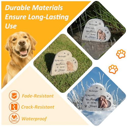 Dog Memorial Stone, Heart-Shaped Pet Grave Marker, 6.3"x5.3" | Pet Dog Grave Markers Headstones, Sympathy Gift for Loss of Dog, Durable Outdoor, Angel Design
