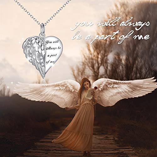 YFN Guardian Angel Wings Heart Necklace Sterling Silver Angel Wings Memorial Sympathy Jewelry for Women Girls Gifts - style: Guardian angel necklace