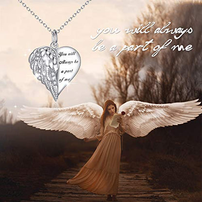 YFN Guardian Angel Wings Heart Necklace Sterling Silver Angel Wings Memorial Sympathy Jewelry for Women Girls Gifts - style: Guardian angel necklace