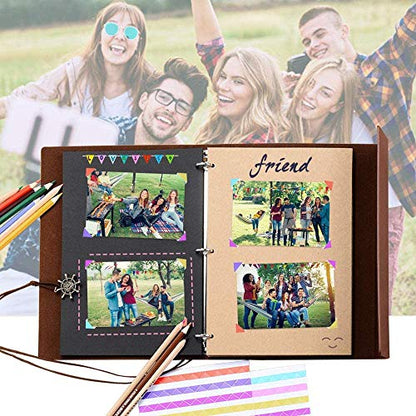 ZEEYUAN Scrapbook Album Leather Photo Album Memories DIY Scrap Book 10.8"x8.6" Large Family Photo Book Refillable 60 Pages for Anniversary Valentines Birthday Gifts Rose Brown - color: Rose Brown