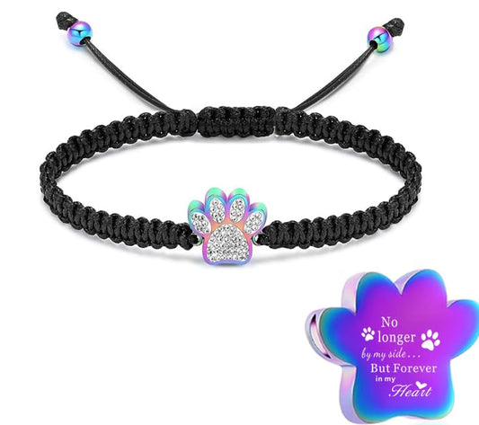 Hearbeingt Paw Print Urn Bracelet for Ashes Pet Cremation Jewelry | Stainless Steel,Adjustable Braided Rope,Mini Ash Holder for Dog Cat,Memorial Keepsake Jewelry, Bereavement Gift Pet Loss - color: A-Colorful