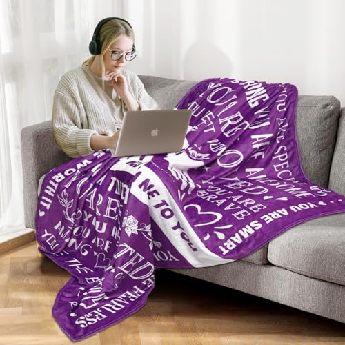 Healing Hug Blanket 60"x50", Encouragement Inspirational Thinking of You Gifts for Women, Chemotherapy Must Haves, Get Well Gifts for Women After Surgery, Purple - color: You Are-purple