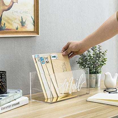 MyGift Clear Acrylic Mail Tabletop Organizer Box with Gold Mirror Base | Stylish desktop organizer keeps letters and mail neatly stored while adding a modern acrylic and gold accent to workspaces