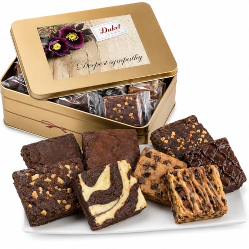 Dulcet Sympathy Gift Basket for Loss of Loved One – Gourmet Brownie Assortment in Elegant Gift Tin, Bereavement, Funeral & Condolence Care Package with Personalized Message - style: Sympathy