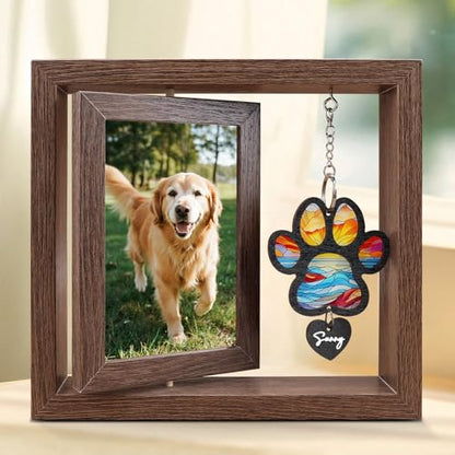 Dog Memorial Picture Frame, 4x6 Wooden Frame, Pet Loss Gift, Paw - color: Paw Shape