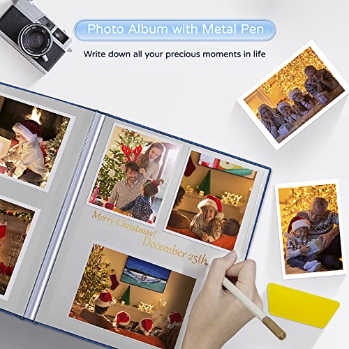 Popotop Large Photo Album Self Adhesive 4x6 5x7 8x10 Scrapbook Album DIY Picture Book,Gifts for Mom,Family Baby and Wedding,with Metal Pen and Plastic Board - color: Blue, size: 11.5"x10.6"40pages