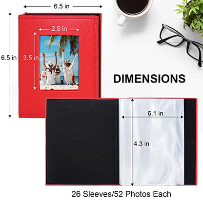 Vienrose Small Photo Album 4x6 Holds 52 Photos, 2 Pack Mini Leather Photo Album with Cover Window, Acid-Free Baby Picture Album for Wedding, Family, Travel & Gift Keepsake, Red - color: Red, size: 26 Pockets