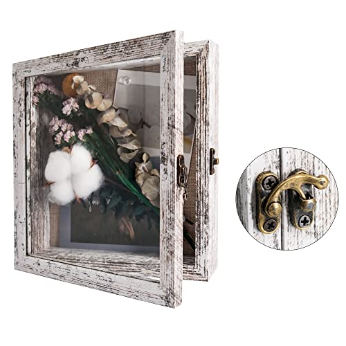Small Shadow Box Frame 8x8 Display Case, White Wedding Bouquet Memory Box - color: Rustic White, size: 8"x8" (20x20 cm)
