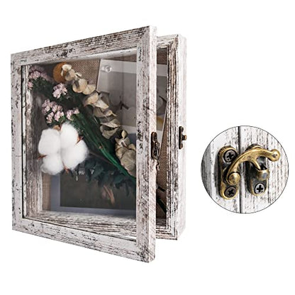 Small Shadow Box Frame 8x8 Display Case, White Wedding Bouquet Memory Box - color: Rustic White, size: 8"x8" (20x20 cm)