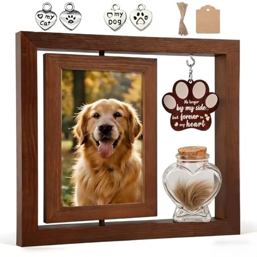 Dog picture frame, Memorial Gifts ,Loss of Cat Dogs Memorial Picture Frame - Rotating Wooden Frame for 4x6 Photo And Hair Jar,Keepsake Remembrance Sympathy Gift for Loss of Dog ,Sympathy Gift for Pet Bereavement