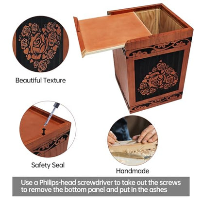 Wooden Cremation Urn for Human Ashes,Wooden Carved Rugosa Rose Cremation Urns,Holds 250 Cubic Inches,Cat and Dog Pet Urns,Decorative Funeral Urn Box and Casket