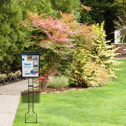 Sanzo Specialties Outdoor Brochure Box on a Stake 46 inch tall - Holds 250 8.5 x 11 Documents and 60 Business Cards, Flyer Literature Yard Dispenser (Black, Pack of 2) - color: Black, size: Pack of 2