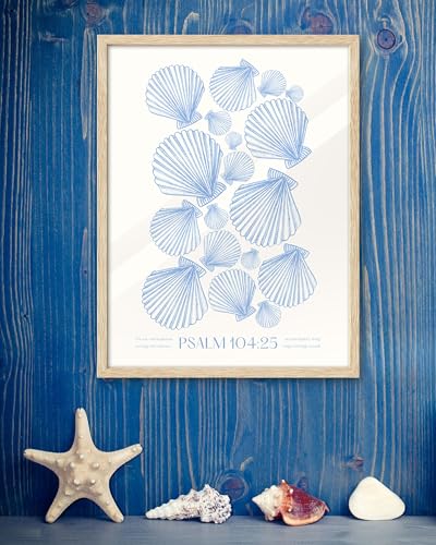 EcoHest 16x20 in Psalm 104:25 Coastal Seashell Framed Christian Wall Art - color: Framed Scripture, size: 20"L x 16"W