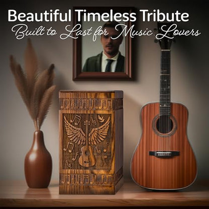 Guitar Wings Wooden Urn for Human Ashes, Medium 115 Cu in, Rosewood - color: Rosewood, size: Medium (115 lbs)