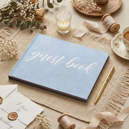 Engrowtic 7 x 9 Inches Floral Guest Book with Pen Hardcover Guestbook Registry Book for Wedding Bridal Shower Baby Shower Graduation Birthday Funeral Anniversary Reception, 50 Sheets 100 Pages(Blue) - color: Blue