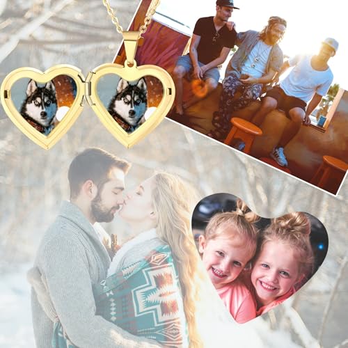 Personalized Heart Locket Necklace for Women with Picture Custom Inside Engraved Text Silver/Gold/Rose Gold Photo Locket Stainless Steel Memorial Gifts for Mom Daughter Grandmother - color: E2: Custom Text (Gold)