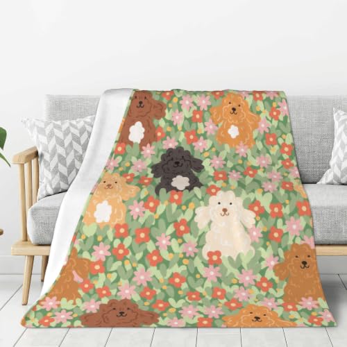Cute Dog Fleece Throw Blanket, flowers Flannel Blankets for Couch 50"×60" - color: Cute Dog