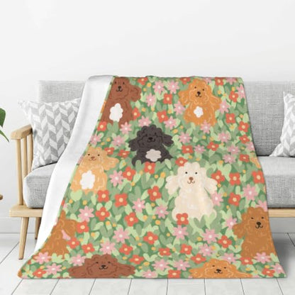 Cute Dog Fleece Throw Blanket, flowers Flannel Blankets for Couch 50"×60" - color: Cute Dog
