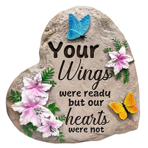 Memorial Garden Stone Your Wings were Ready But Our Hearts were Not Outdoor Stepping Stones Memorial Gifts, Sympathy Gifts for Loss of Loved One, Garden Keepsake Remembrance - color: Wings
