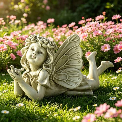Garden Angel with Bird Statue, Resin Fairy Outdoor Memorial Decor | Weather-Resistant Accent For Patios, Yards, Gardens And Thoughtful Gifts - style: Angel Holding A Bird