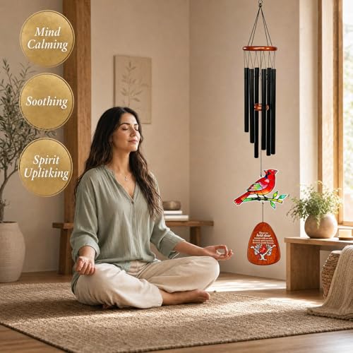 Cardinal Wind Chimes for Outside,Memorial Wind Chimes for Loss of Loved One | Sympathy Gifts for Loss of Mother/Father,Cardinal Gifts for Women