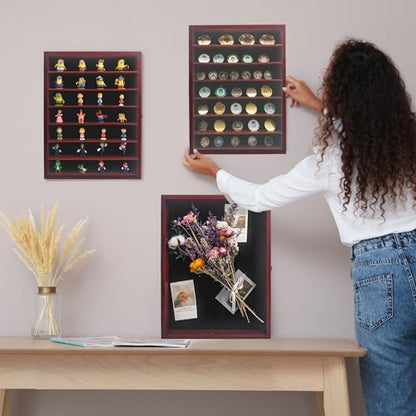 16x20 Wooden Shadow Box Frame with Removable Shelves Deep Display Case for Military Medals Keepsakes Cherry - color: Cherry, size: 16x20