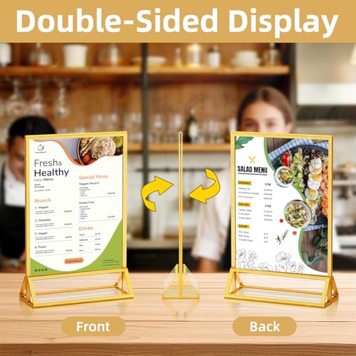 PPH-Sisy 4x6 Acrylic Sign Holder, 6 Pack Gold Picture Frame Double-Sided Clear Acrylic Sign Holder Flyer Menu Holder, Wedding Table Number Stands, Photo Frames for Office Home Event - color: Gold, size: 4x6-6 Pack