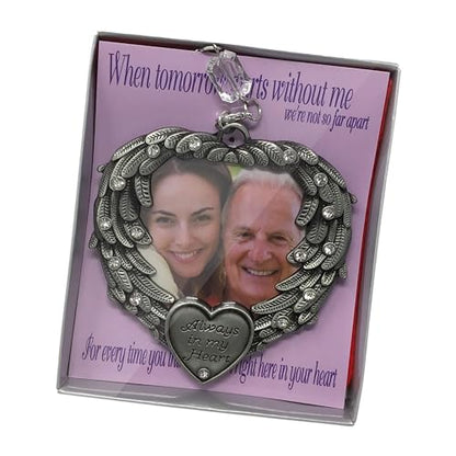 Sympathy Memorial Wind Chime & Photo Ornament Gift Set – “I Thought of You with Love Today” Engraved Chime – Angel Wings “in Loving Memory” Picture Ornament -2” Photo – Bereavement & Funeral Gift