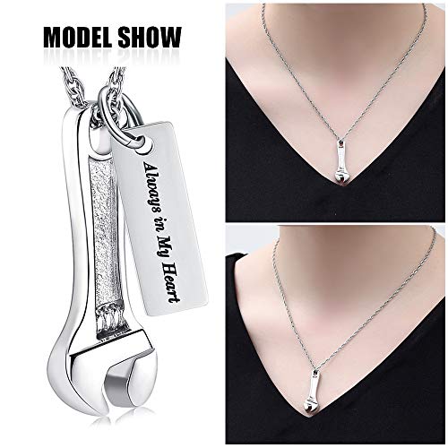 shajwo Wrench Urn Necklace for Ashes for Women Men Human Ashes Stainless Steel Hammer Cremation Jewelry for Ashes Pendant - color: Always in My Heart