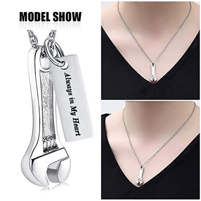 shajwo Wrench Urn Necklace for Ashes for Women Men Human Ashes Stainless Steel Hammer Cremation Jewelry for Ashes Pendant - color: Always in My Heart