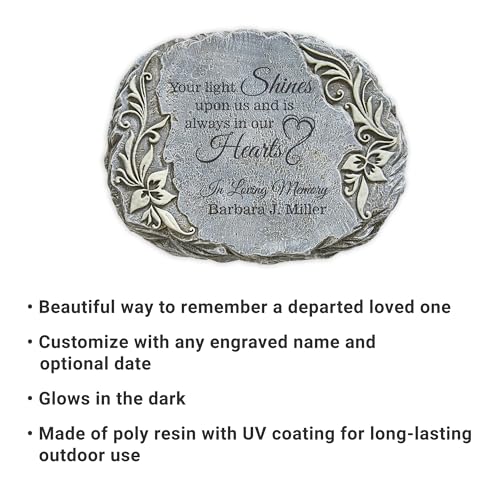 Let's Make Memories Personalized Memorial Garden Stone - Glow-in-The-Dark - Engraved - Sympathy Garden Marker - Outdoor Memorial - Condolences - Loss of a Loved One - Your Light Shines - style: Your Light Shines