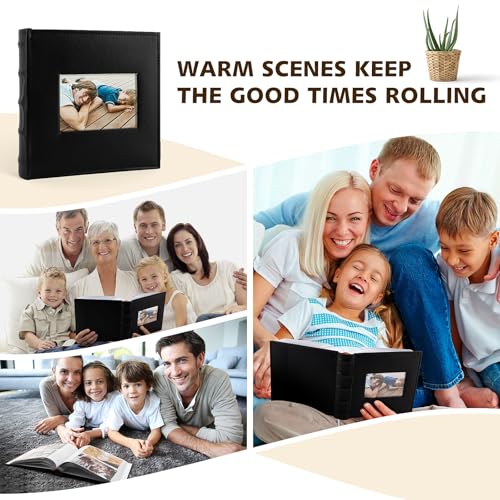 Photo Album Hold 200 4x6 Photos with Front Window for DIY (Black) - color: Black