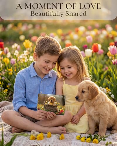 Golden Retriever Puppy All Occasions Greeting Card - Dog with Flowers from Unique Dogs Party Delights Collection - Large 5x7 Inch - Blank Inside with White Envelope - color: Golden Retriever Puppy with Yellow Flowers