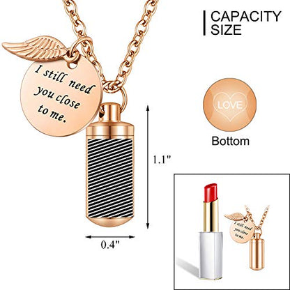 abooxiu Cylinder Urn Necklace for Ashes Cremation Jewelry/Keychain for human Pet Stainless Steel Memorial Keepsake Pendant with Angel Wing Charm Ashes - color: Rose Gold-s