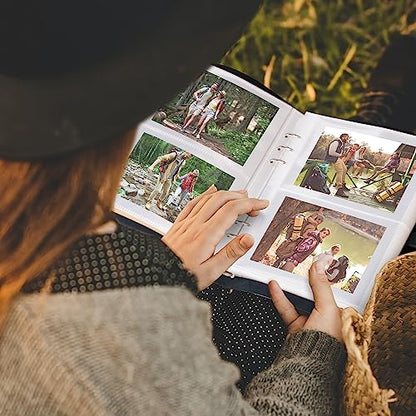 Photo Album 4x6 200 Photos, Genuine Leather Photo Albums with Writing Space with 30 Writing Paper, Travel Family Wedding Kids Graduation Ultrasound Baby Picture Album Scrapbook Photo Album（LOVE） - color: Blue Love